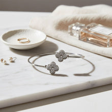 Load image into Gallery viewer, Bangle Silver Pave Quatrefoil Clover Bracelet
