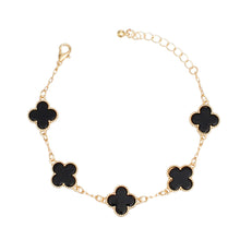 Load image into Gallery viewer, Bracelet Gold Black Quatrefoil Clover 5 Motifs
