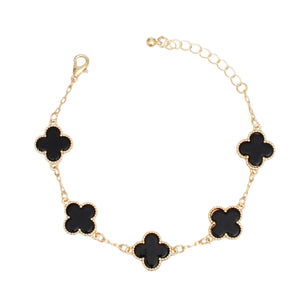 Bracelet Gold Black Quatrefoil Clover 5 Motifs