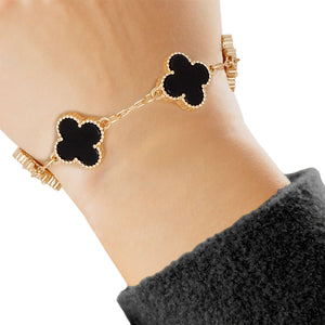 Bracelet Gold Black Quatrefoil Clover 5 Motifs