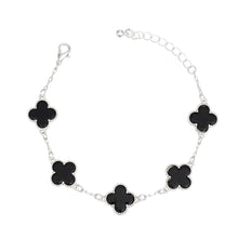 Load image into Gallery viewer, Bracelet Silver Black Quatrefoil Clover 5 Motifs
