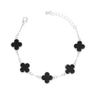 Bracelet Silver Black Quatrefoil Clover 5 Motifs