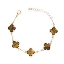 Load image into Gallery viewer, Bracelet Gold Brown Quatrefoil Clover 5 Motifs
