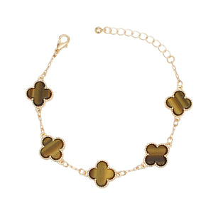 Bracelet Gold Brown Quatrefoil Clover 5 Motifs