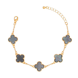 Bracelet Gold Gray Quatrefoil Clover 5 Motifs