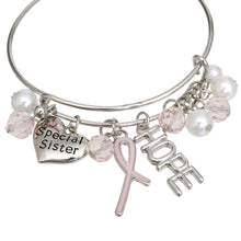 Load image into Gallery viewer, Breast Cancer Silver Wire Light Pink Charm Bangle
