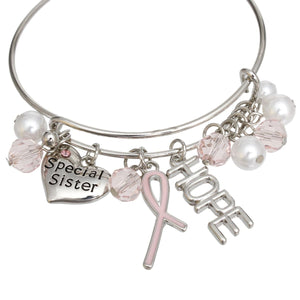 Breast Cancer Silver Wire Light Pink Charm Bangle