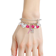 Load image into Gallery viewer, Breast Cancer Silver Wire Pink Charm Bangle
