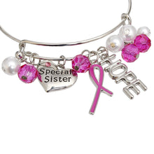 Load image into Gallery viewer, Breast Cancer Silver Wire Pink Charm Bangle
