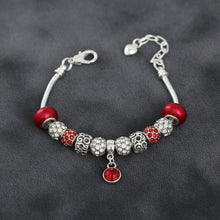 Load image into Gallery viewer, Silver Snake Chain Red Charm Women's Bracelet
