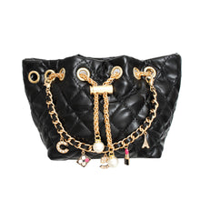 Load image into Gallery viewer, Mini Bucket Black Quilted Parisian Lux Charm Bag
