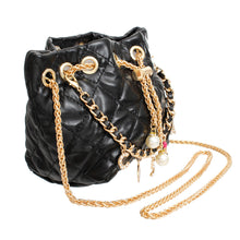 Load image into Gallery viewer, Mini Bucket Black Quilted Parisian Lux Charm Bag
