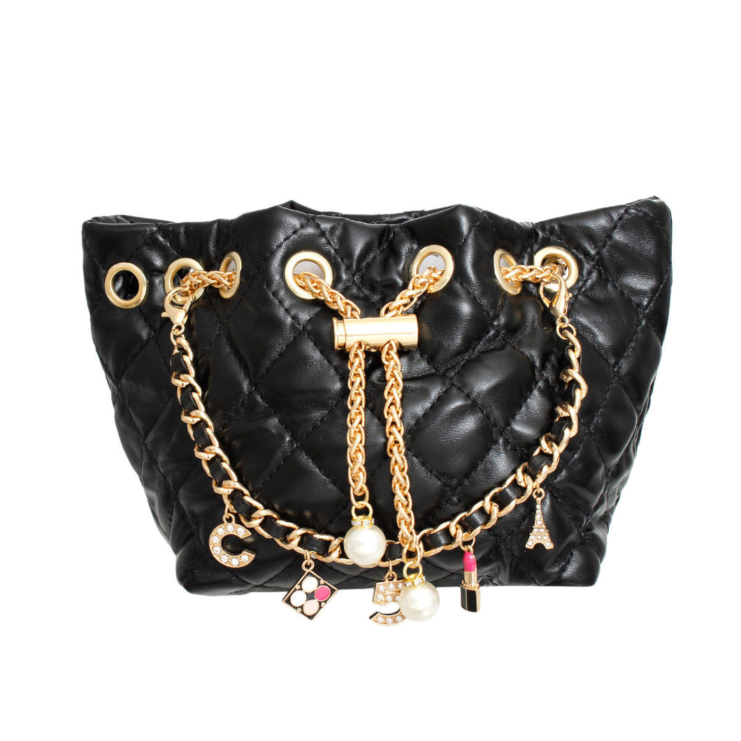 Mini Bucket Black Quilted Parisian Lux Charm Bag