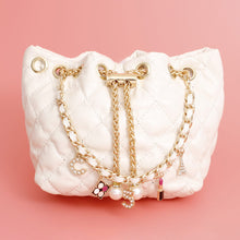 Load image into Gallery viewer, Mini Bucket White Quilted Parisian Lux Charm Bag
