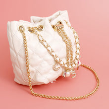 Load image into Gallery viewer, Mini Bucket White Quilted Parisian Lux Charm Bag
