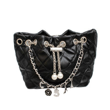 Load image into Gallery viewer, Mini Bucket Black Quilted Silver Camellia Luxe Bag
