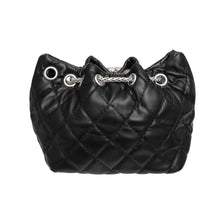 Load image into Gallery viewer, Mini Bucket Black Quilted Silver Camellia Luxe Bag
