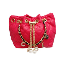 Load image into Gallery viewer, Mini Bucket Fuchsia Quilted Gold Camellia Luxe Bag
