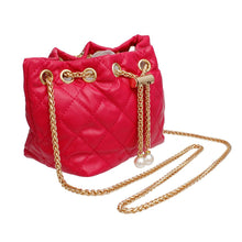 Load image into Gallery viewer, Mini Bucket Fuchsia Quilted Gold Camellia Luxe Bag
