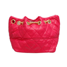 Load image into Gallery viewer, Mini Bucket Fuchsia Quilted Gold Camellia Luxe Bag
