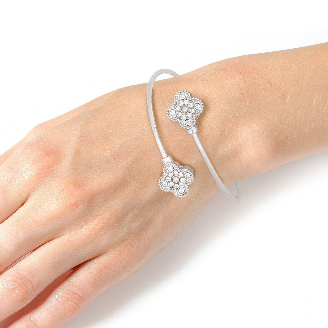 Bangle Silver Pave Quatrefoil Clover Bracelet