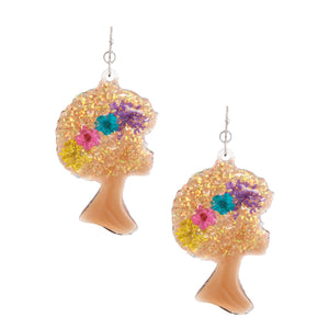 Brown Afro Flower Earrings