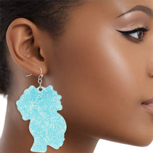 Load image into Gallery viewer, Fish Hooks Aqua Glitter Natural Hair Earrings
