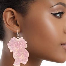 Load image into Gallery viewer, Fish Hooks Pink Glitter Natural Hair Earrings
