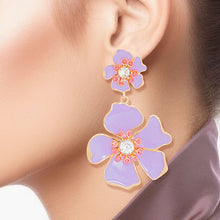 Load image into Gallery viewer, Drop Lavender Gold Tropical Flower Earrings Women
