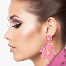 Load image into Gallery viewer, Drop Pink Gold Tropical Flower Earrings for Women
