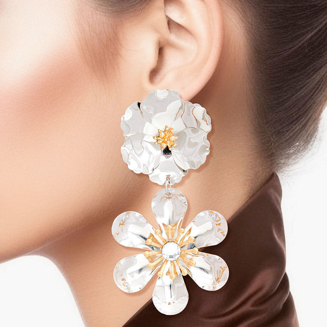 Drop Silver 3D Flower Earrings for Women
