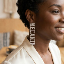 Load image into Gallery viewer, Silver Clear Stone MELANIN Link Dangle Earrings
