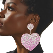 Load image into Gallery viewer, Drop Sparkling Love Pink Heart Dangle Earrings
