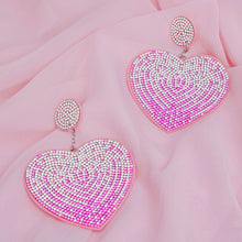 Load image into Gallery viewer, Drop Sparkling Love Pink Heart Dangle Earrings
