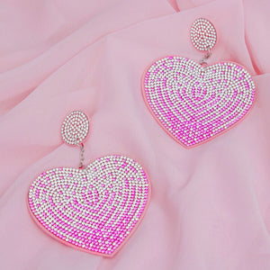 Drop Sparkling Love Pink Heart Dangle Earrings