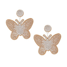 Load image into Gallery viewer, Drop Brown Butterfly Rhinestone Fabric Earrings
