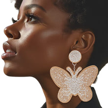 Load image into Gallery viewer, Drop Brown Butterfly Rhinestone Fabric Earrings
