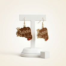 Load image into Gallery viewer, Gold Queen Raised Fist Fish Hook Earrings
