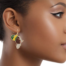 Load image into Gallery viewer, Fish Hooks Gold African Woman Rhinestone Earrings
