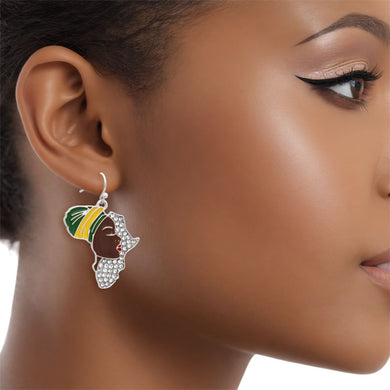 Fish Hooks Silver African Woman Rhinestone Earring