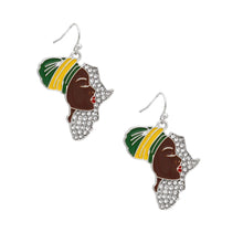 Load image into Gallery viewer, Fish Hooks Silver African Woman Rhinestone Earring
