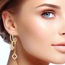 Load image into Gallery viewer, Dangle Gold Pave Clover Half Hoop Earrings Women
