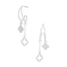 Load image into Gallery viewer, Dangle Silver Pave Clover Half Hoop Earrings Women
