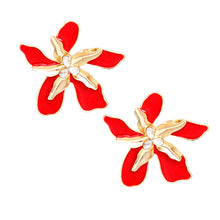 Load image into Gallery viewer, Studs Red Gold Tropical Flower Earrings for Women
