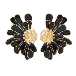 Studs Black Half Daisy Flower Earrings for Women