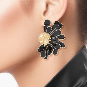 Studs Black Half Daisy Flower Earrings for Women