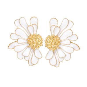 Studs White Half Daisy Flower Earrings for Women