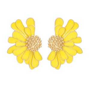Studs Yellow Half Daisy Flower Earrings for Women