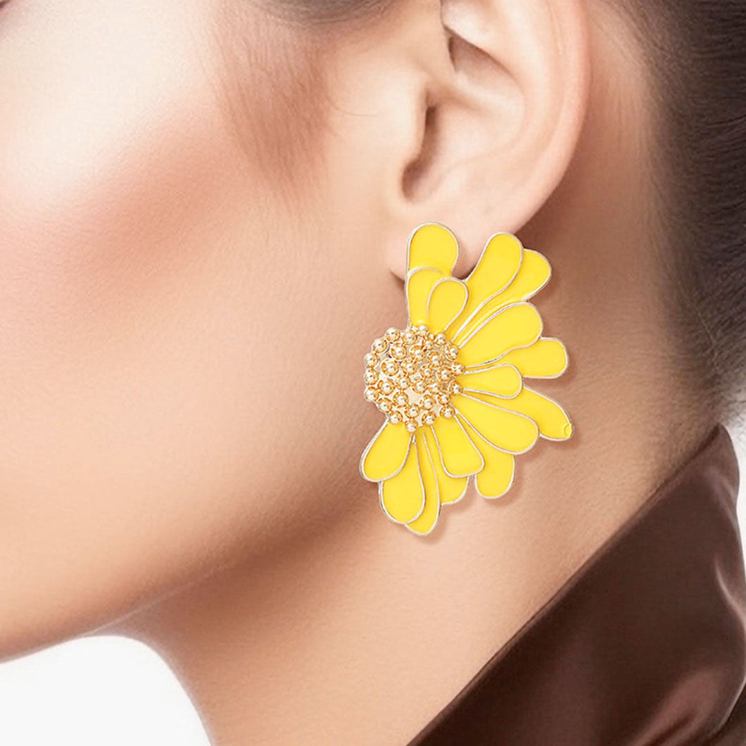 Studs Yellow Half Daisy Flower Earrings for Women