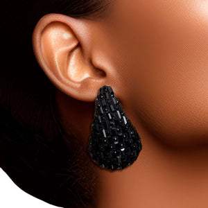 Studs Black Embellished Teardrop Earrings